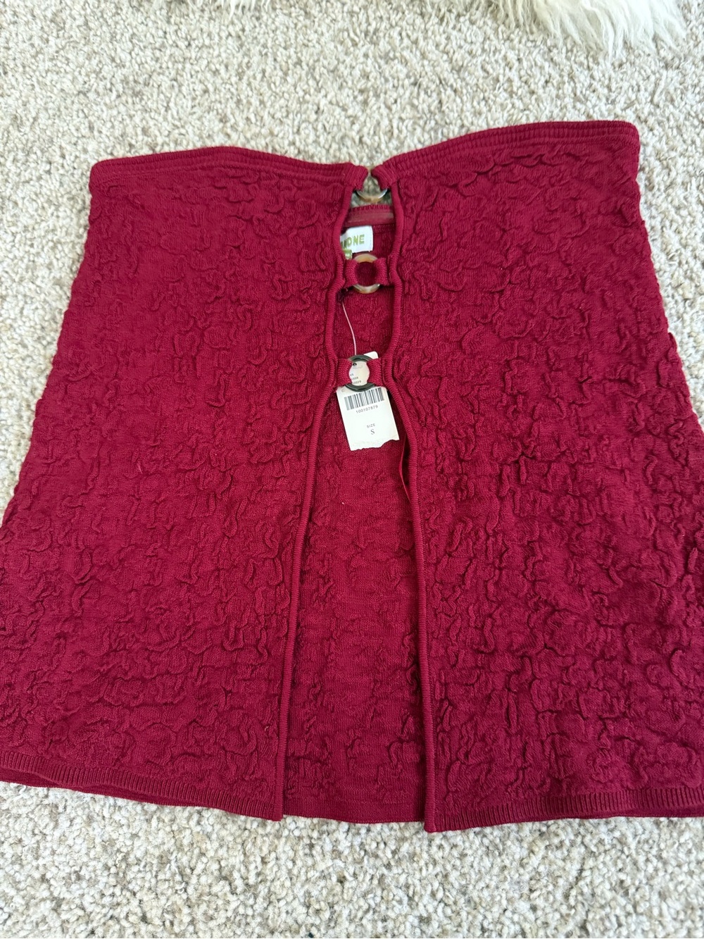 Textured Ring-Front Crop Top in Deep Red